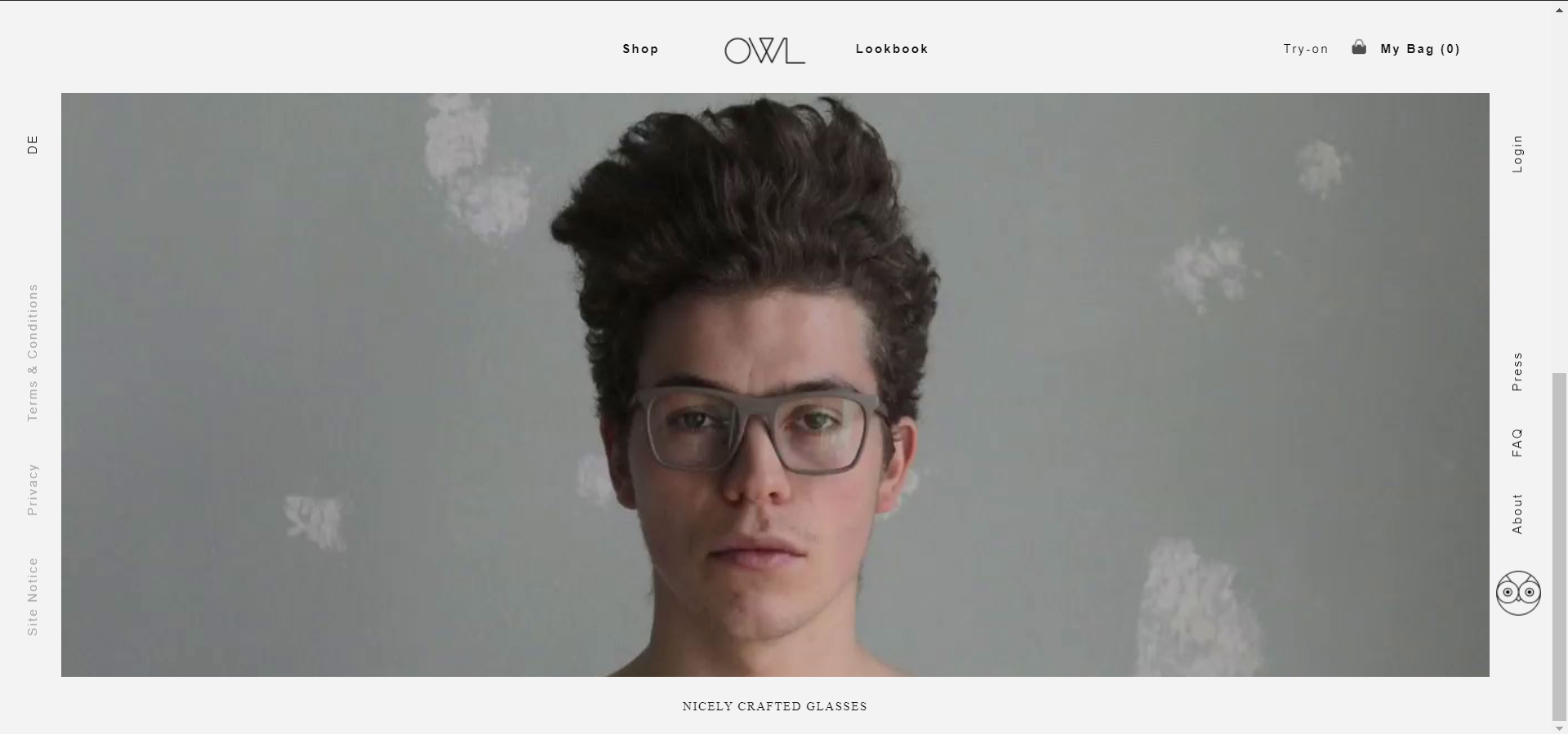 Navigation menu at display on Ecommerce website owl optics