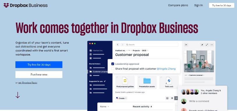 Dropbox website design layout