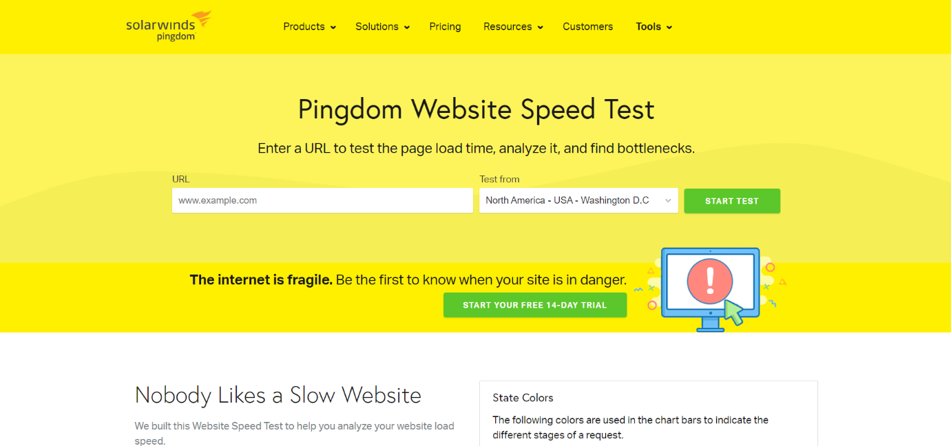 pingdom, popular website speed test tool